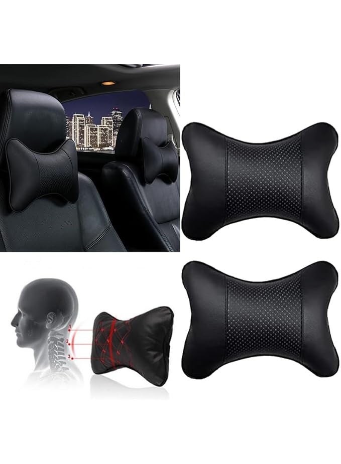 Set of 2 Premium Memory Foam Car Headrest Pillows - Universal Neck Support Cushions for Car Seats - Soft and Comfortable Driving Pillows for Neck Pain Relief (Black) - Image 2